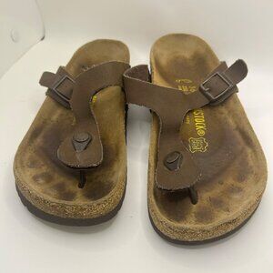 Birkenstock thong sandal flip flop brown leather 36 or 5